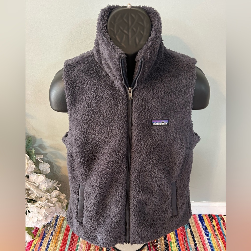 Patagonia Fleece Vest Jacket Full Zip Up Outdoor Teddy Coat Navy Blue Large